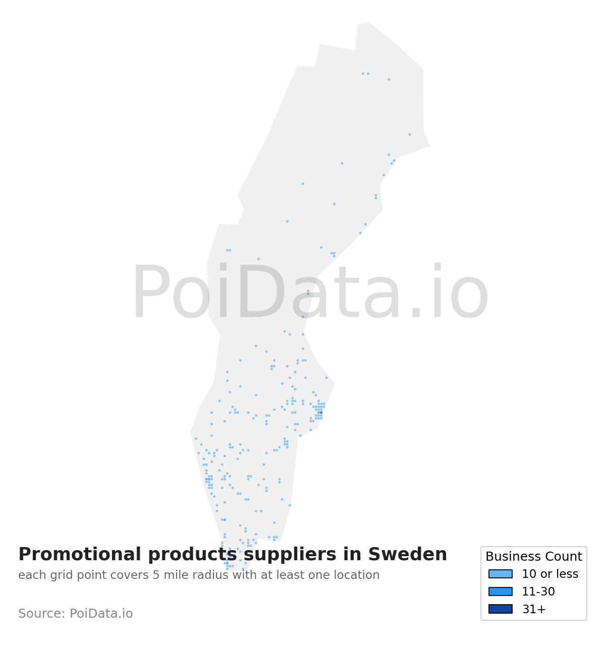 Promotional products supplier density map for Sweden