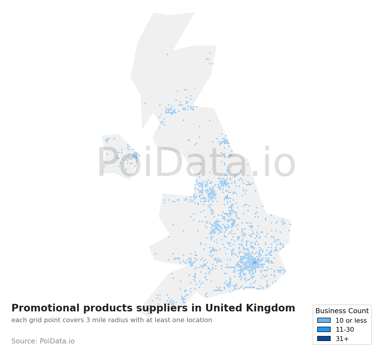 Promotional products supplier density map for United Kingdom
