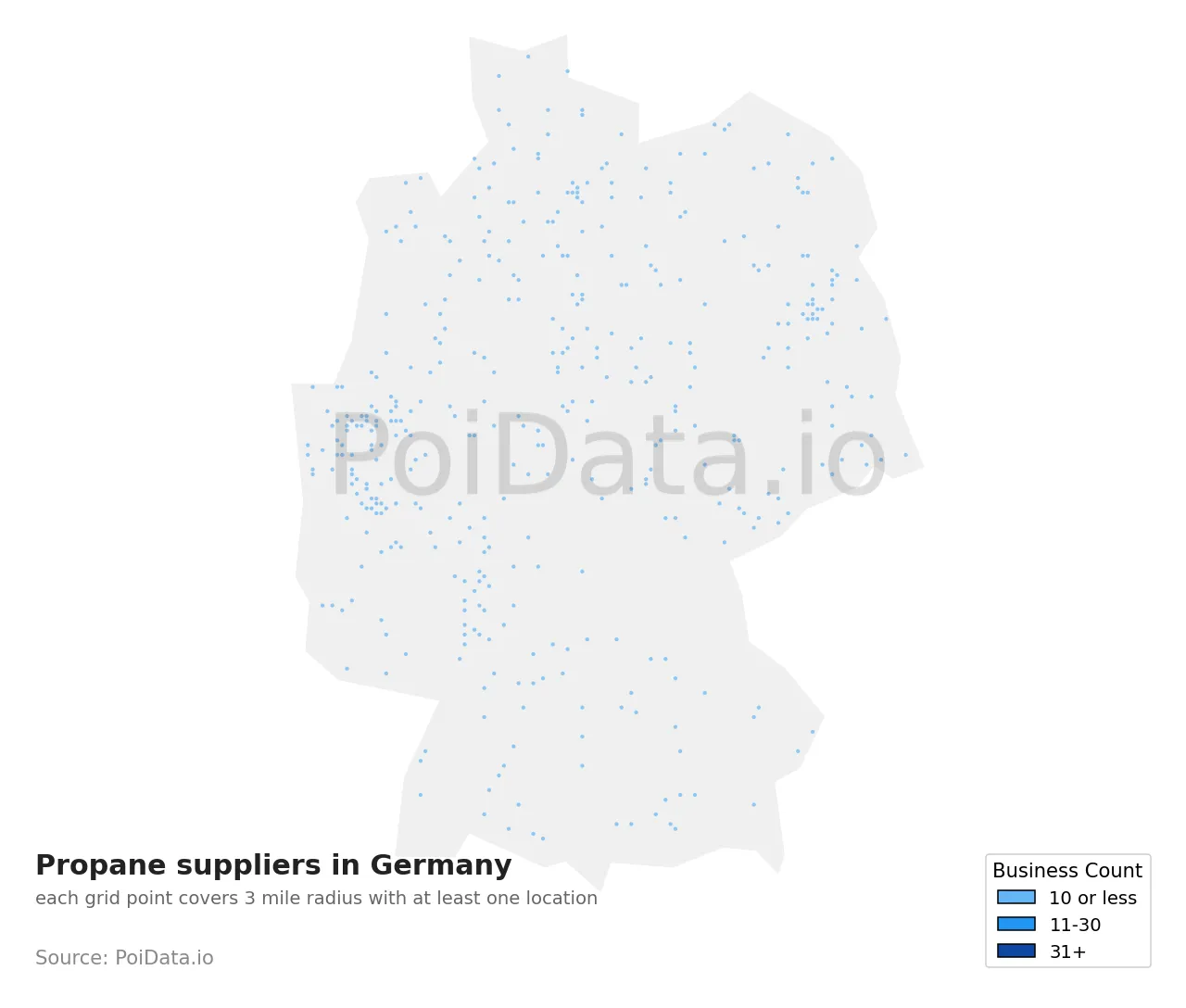 Propane supplier density map for Germany