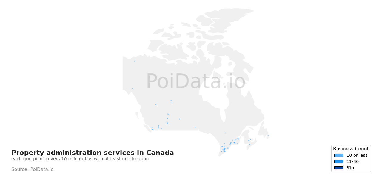 Property administration service density map for Newfoundland and Labrador, Canada