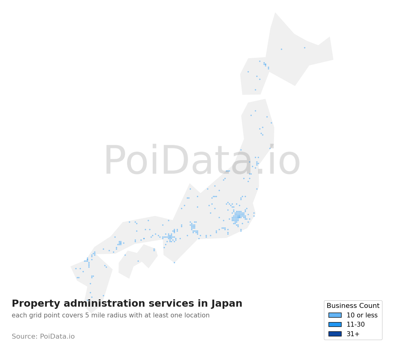 Property administration service density map for Japan