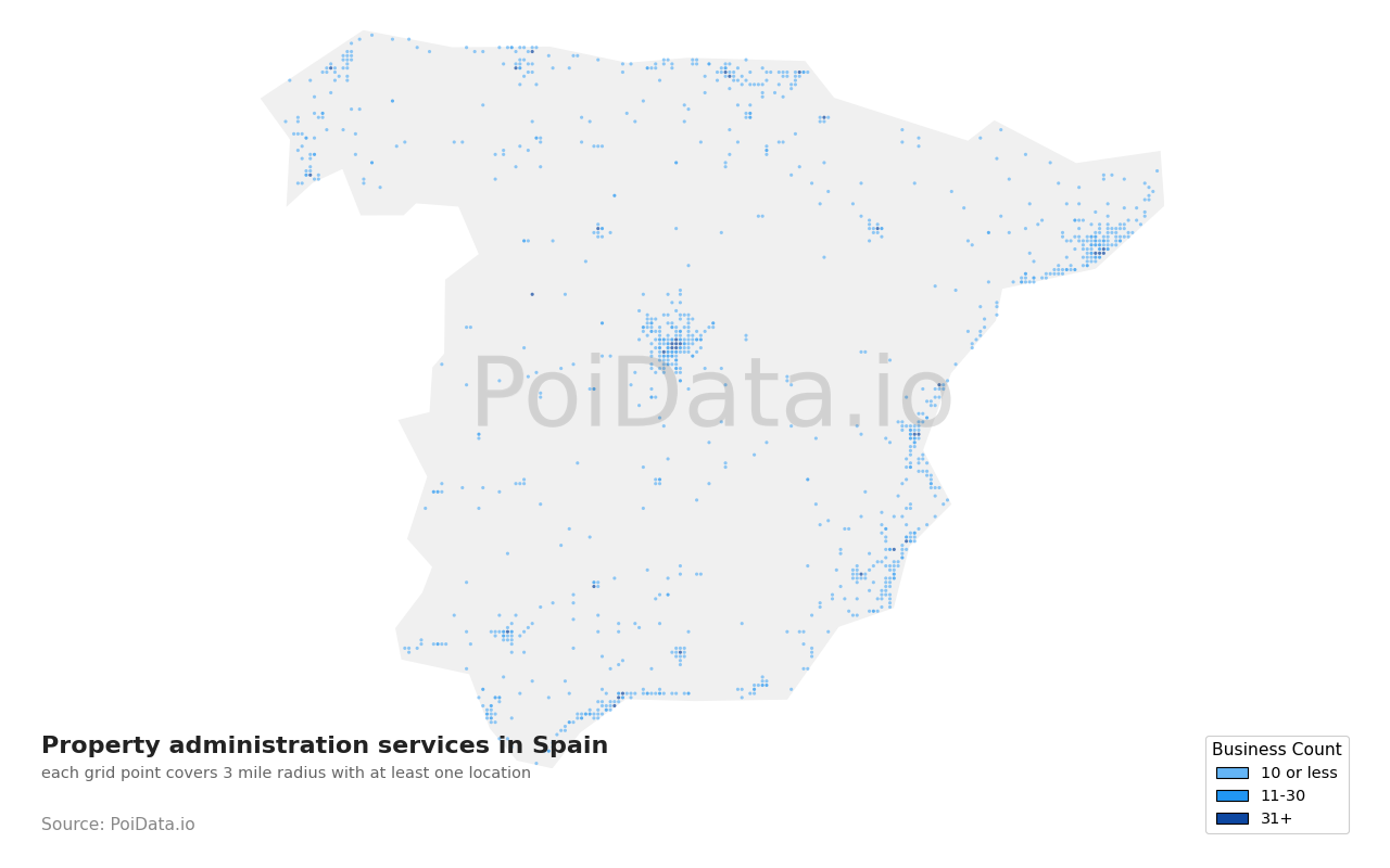 Property administration service density map for Spain