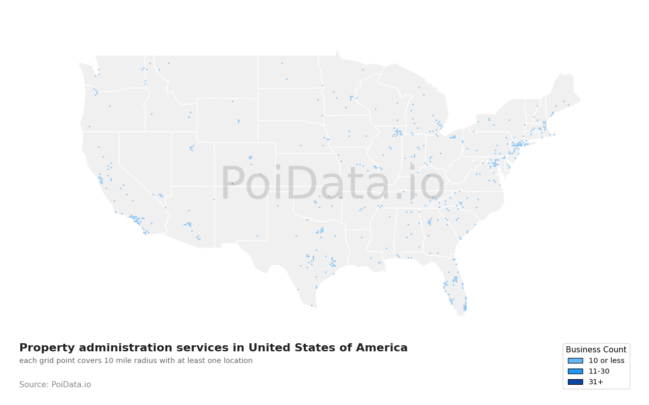 Property administration service density map for Tennessee, United States
