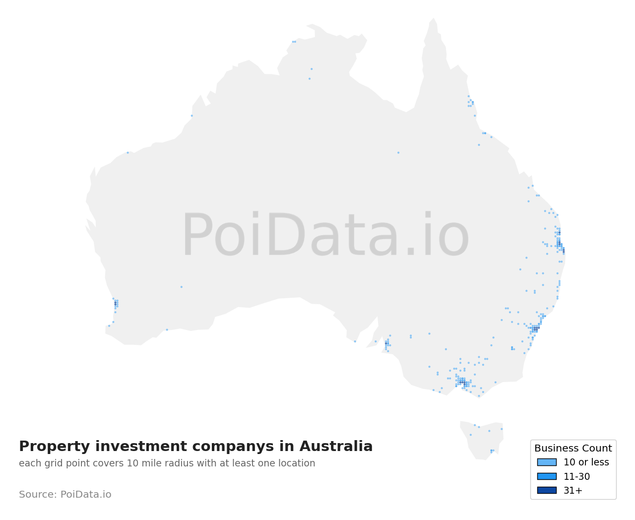 Property investment company density map for Australia