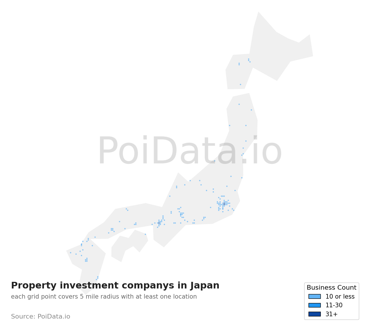 Property investment company density map for Japan