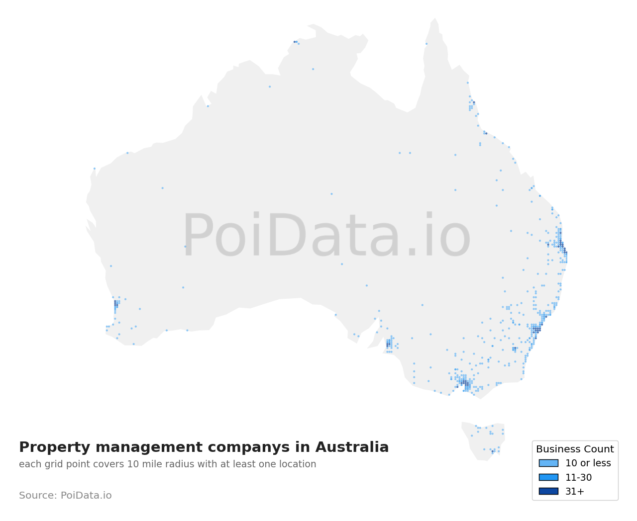 Property management company density map for Australia