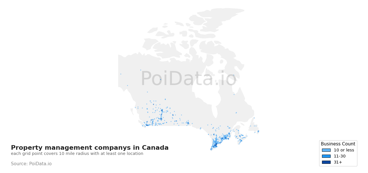 Property management company density map for Canada