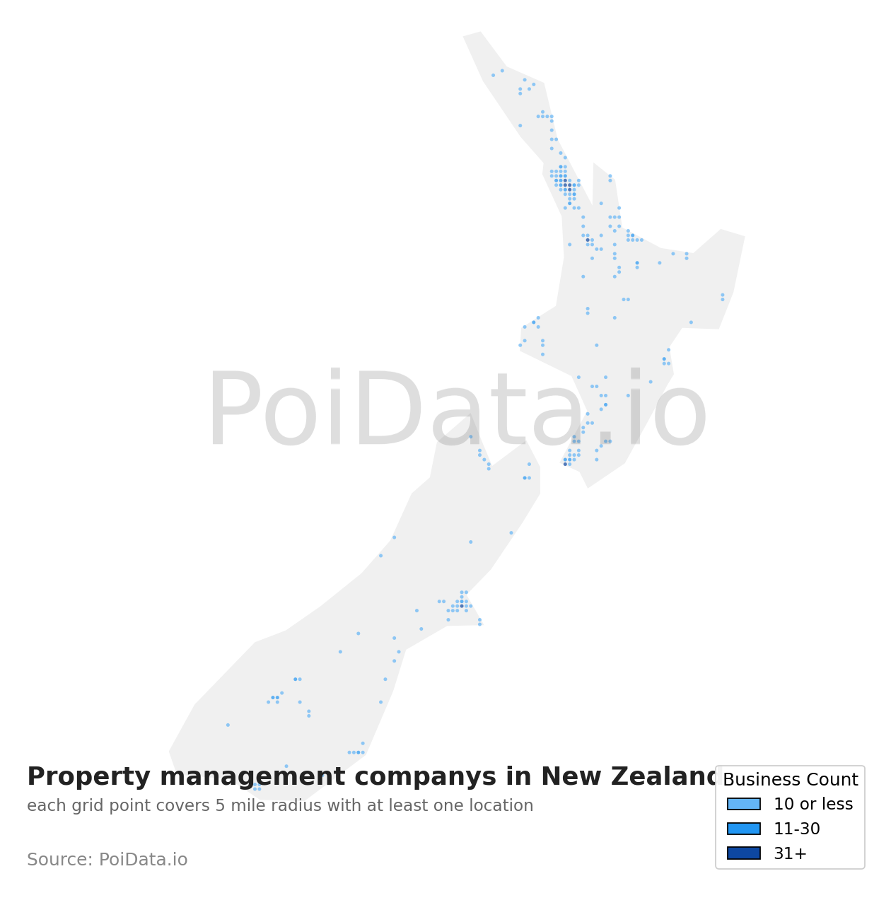 Property management company density map for New Zealand