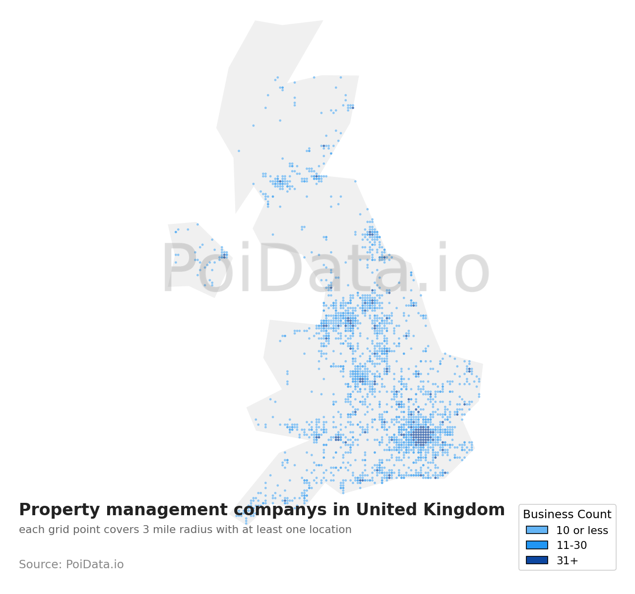 Property management company density map for United Kingdom