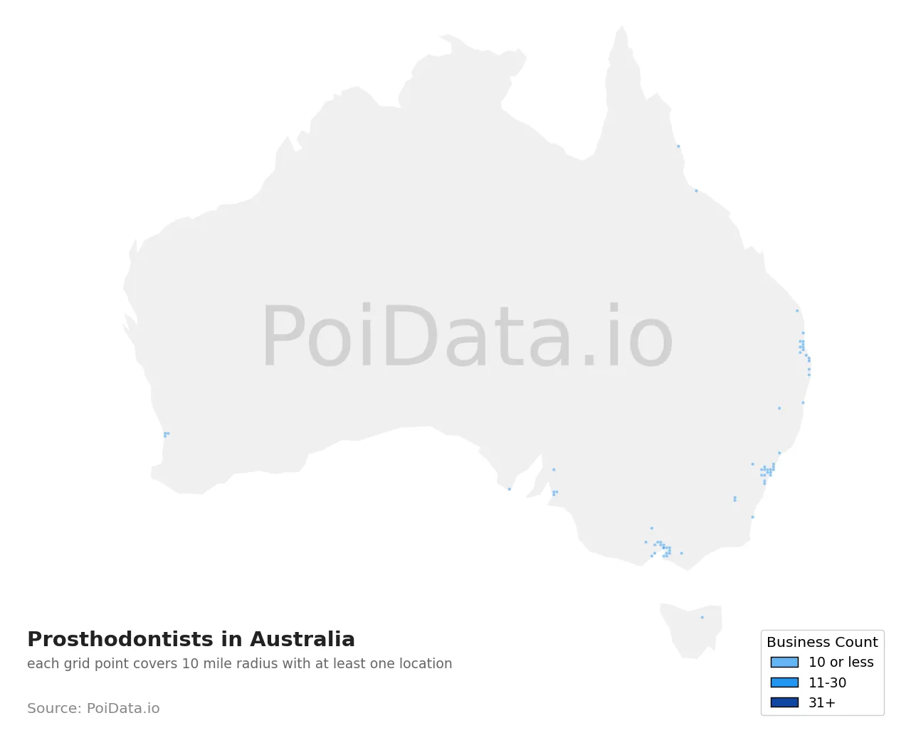 Prosthodontist density map for Australia