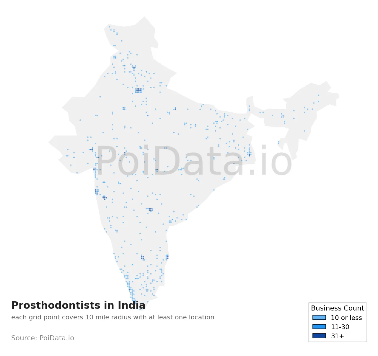 Prosthodontist density map for India