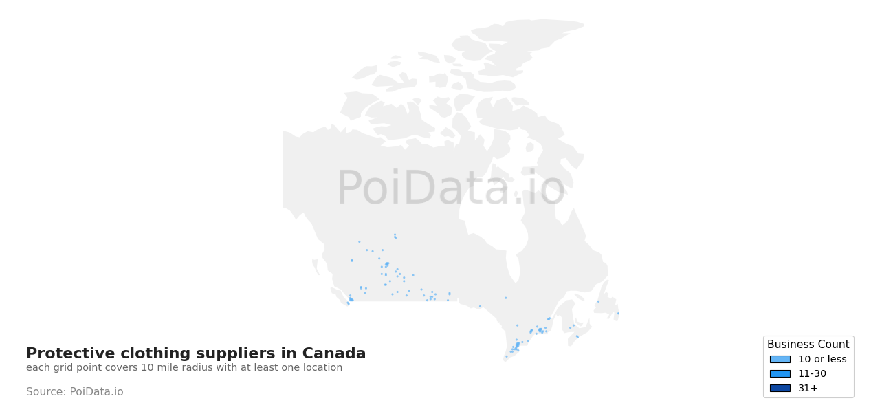 Protective clothing supplier density map for Saskatchewan, Canada