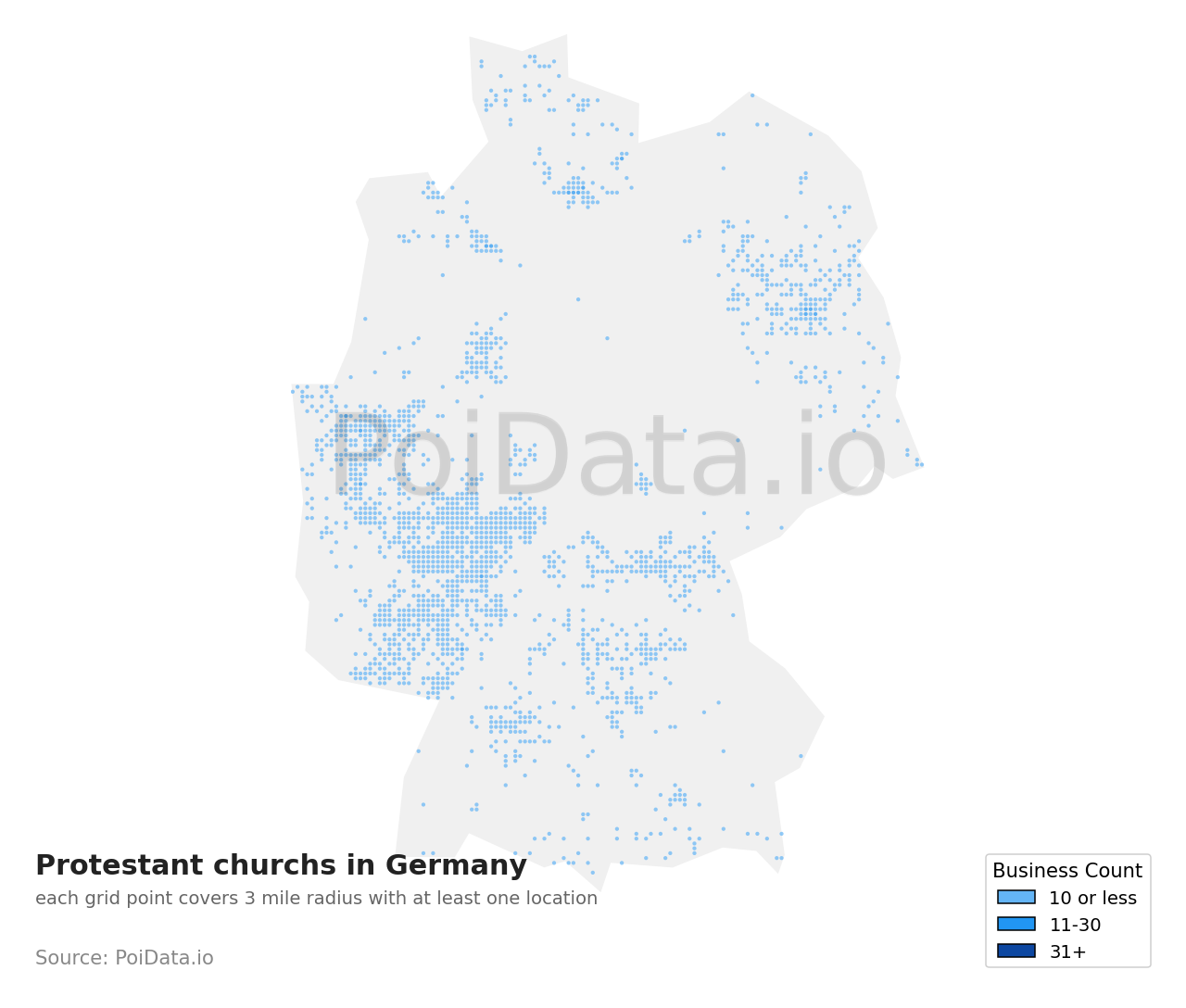 Protestant church density map for Germany