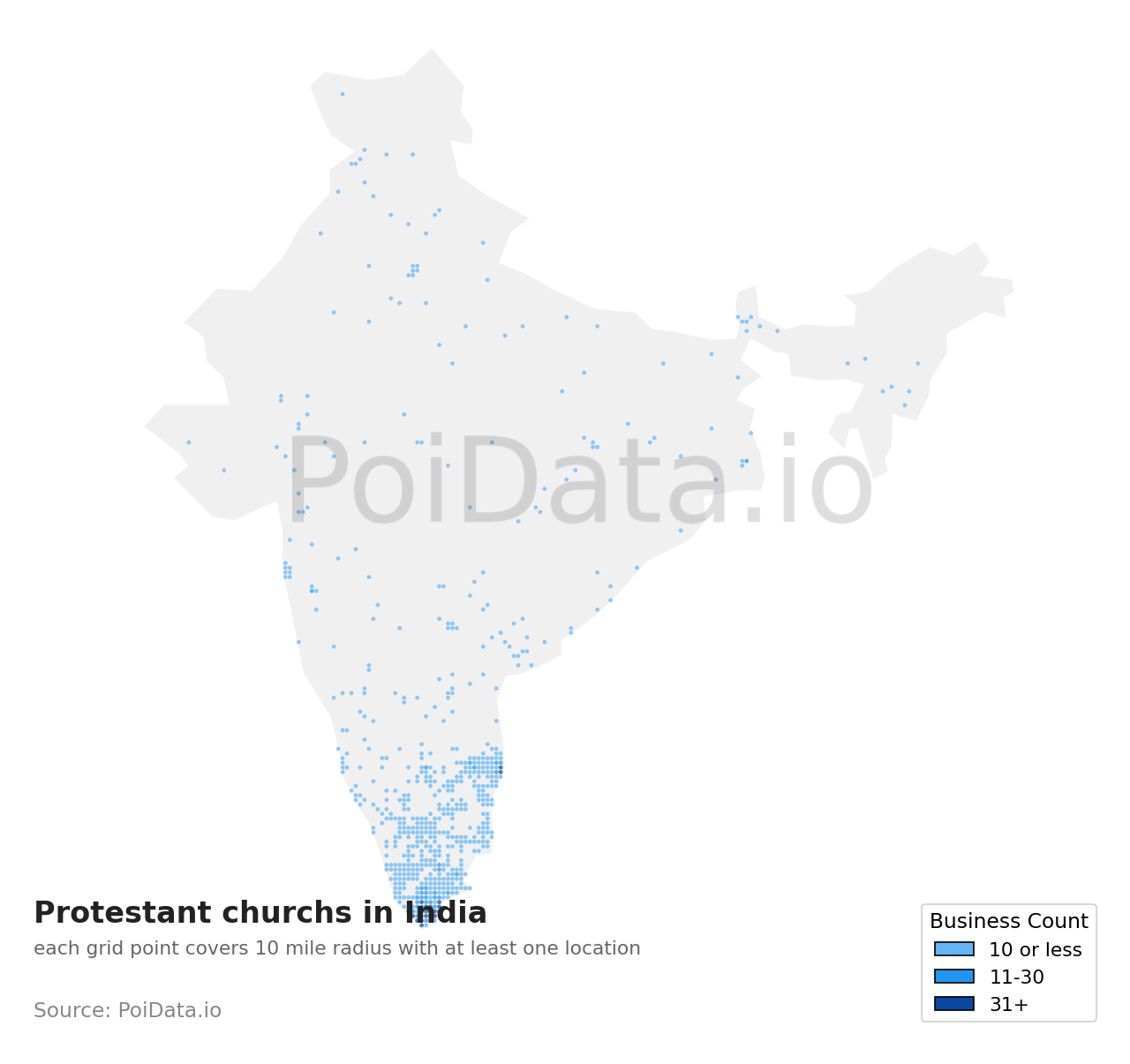 Protestant church density map for India
