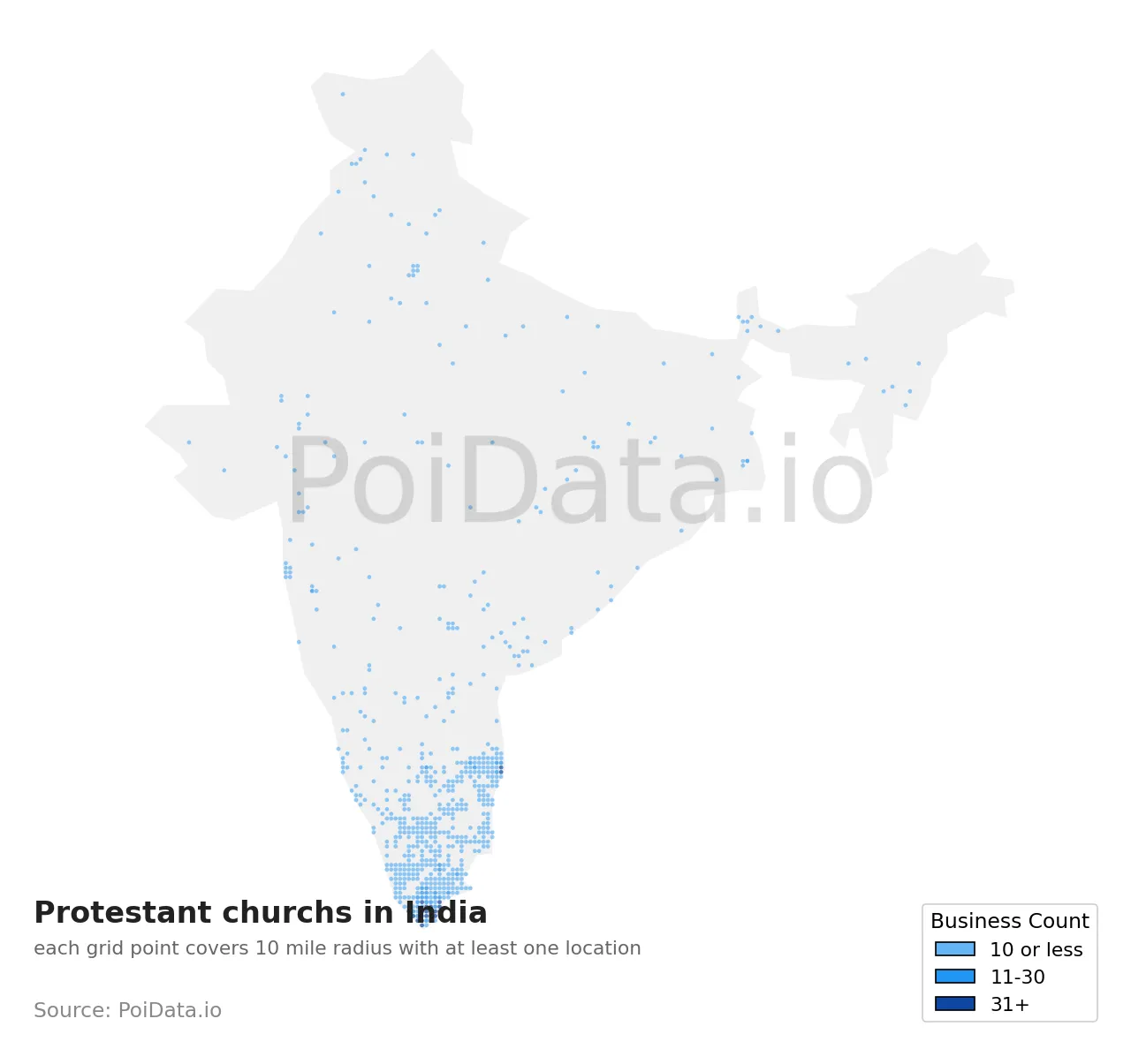Protestant church density map for India