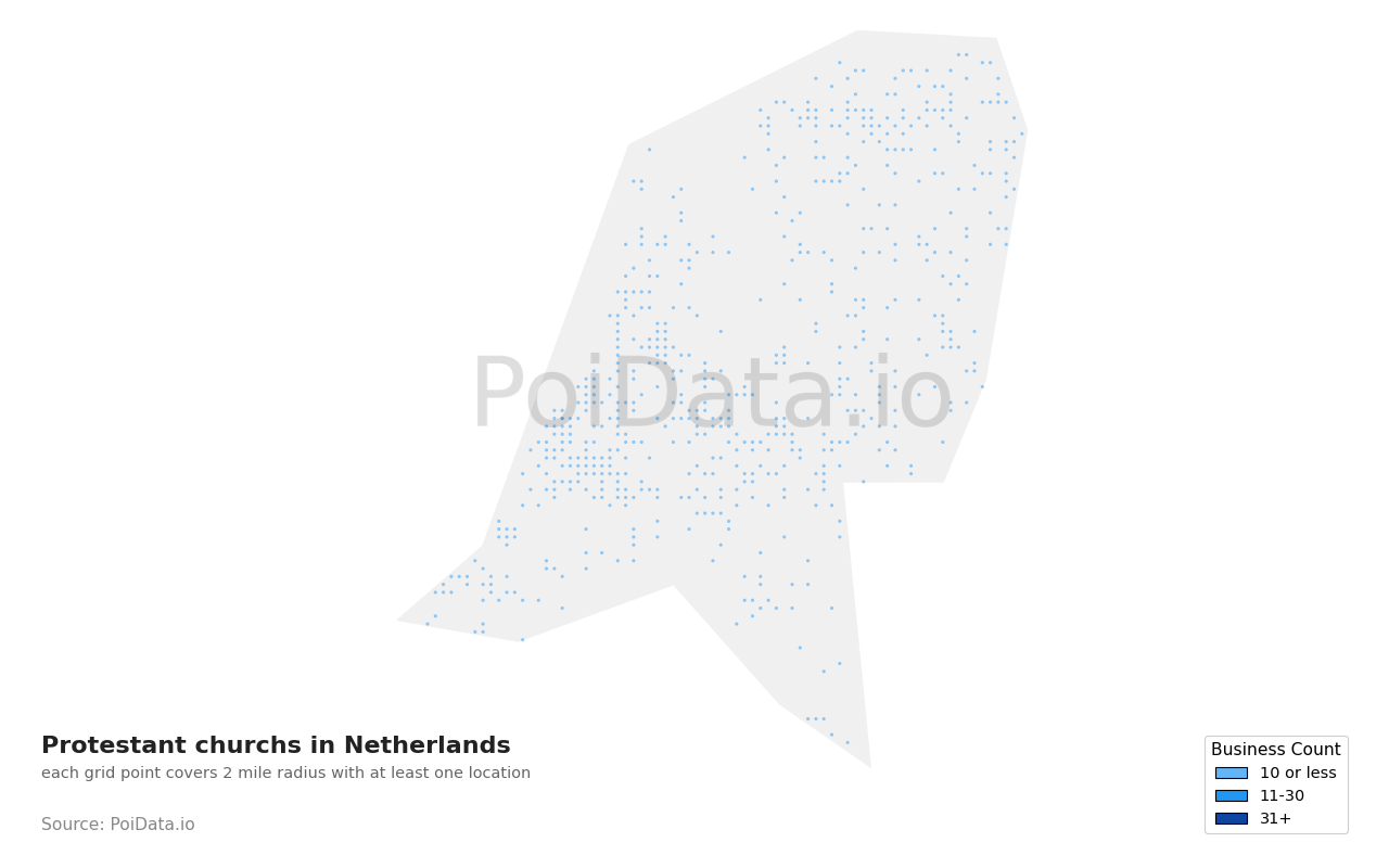 Protestant church density map for Netherlands