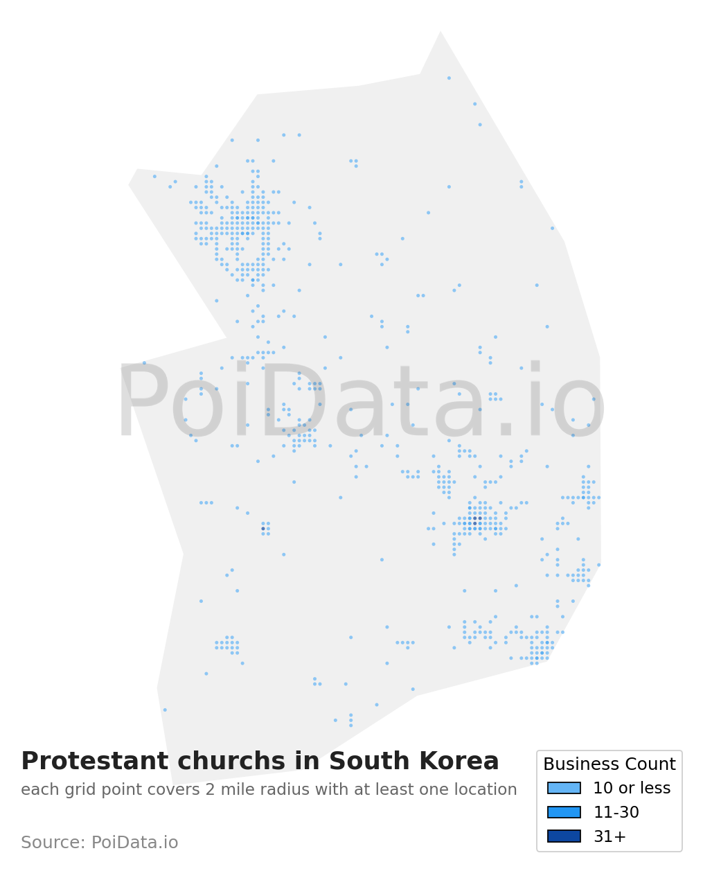 Protestant church density map for South Korea