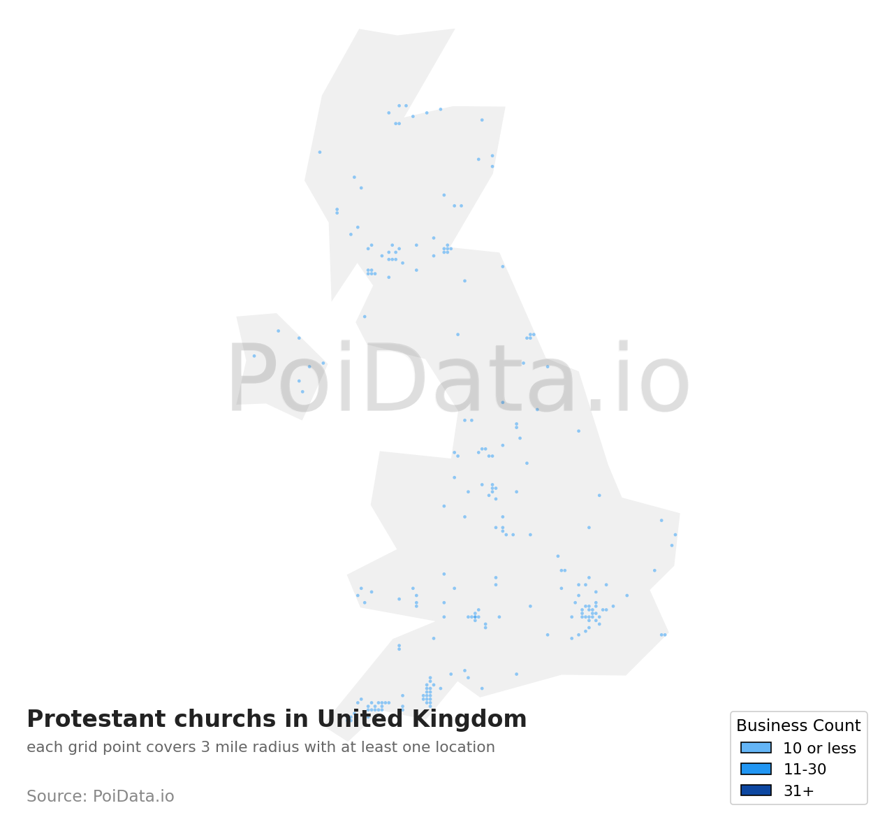 Protestant church density map for United Kingdom
