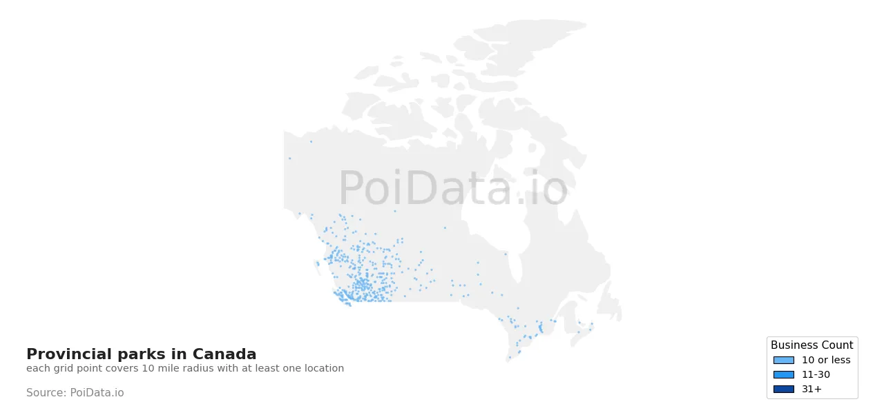 Provincial park density map for Canada