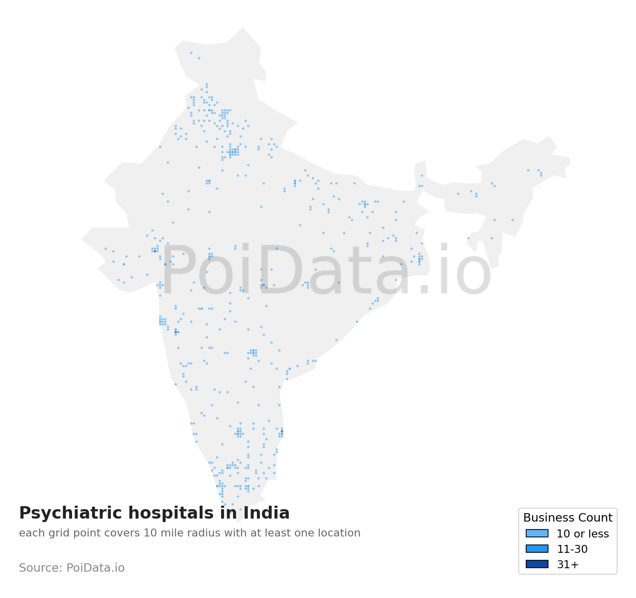 Psychiatric hospital density map for India