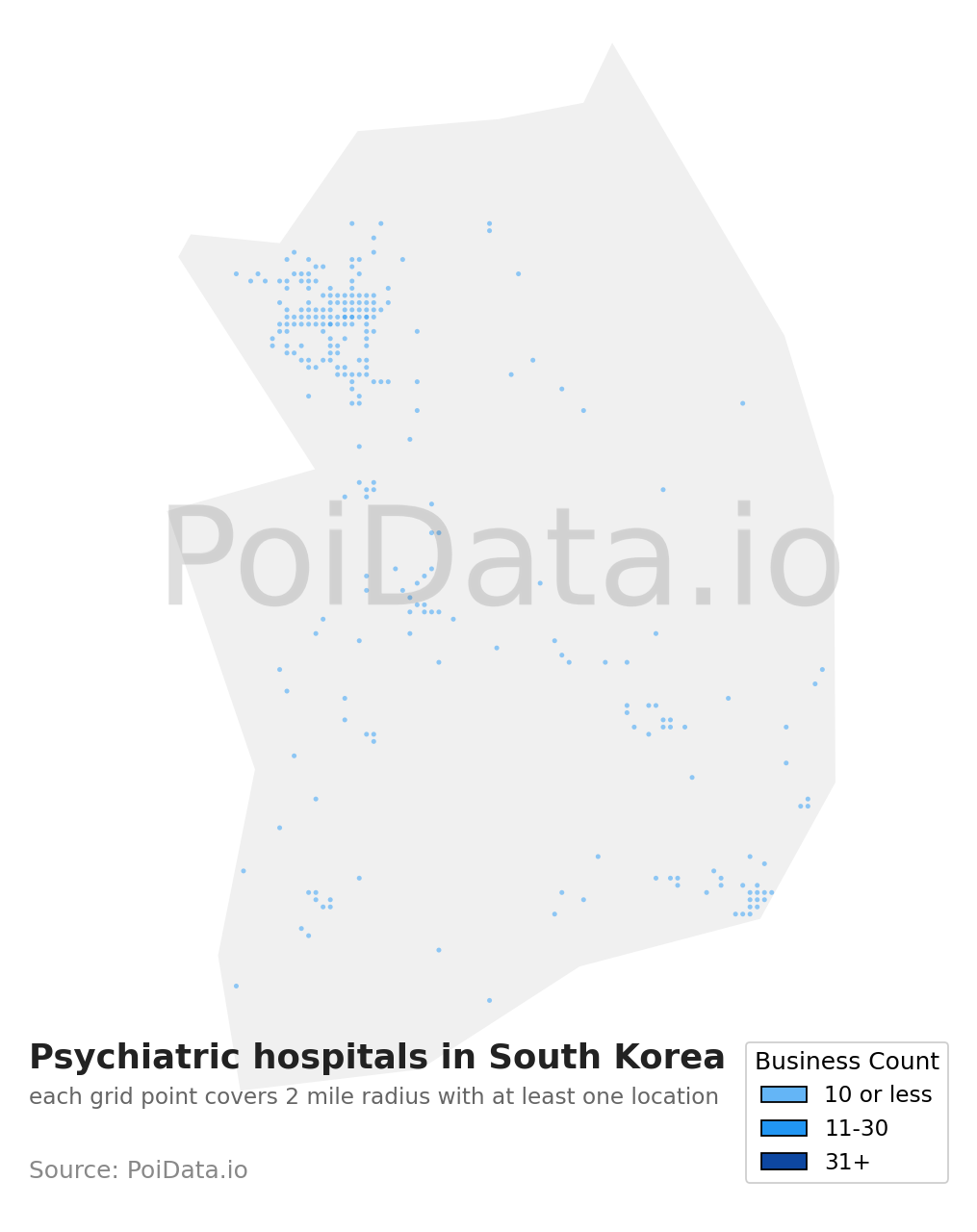 Psychiatric hospital density map for South Korea