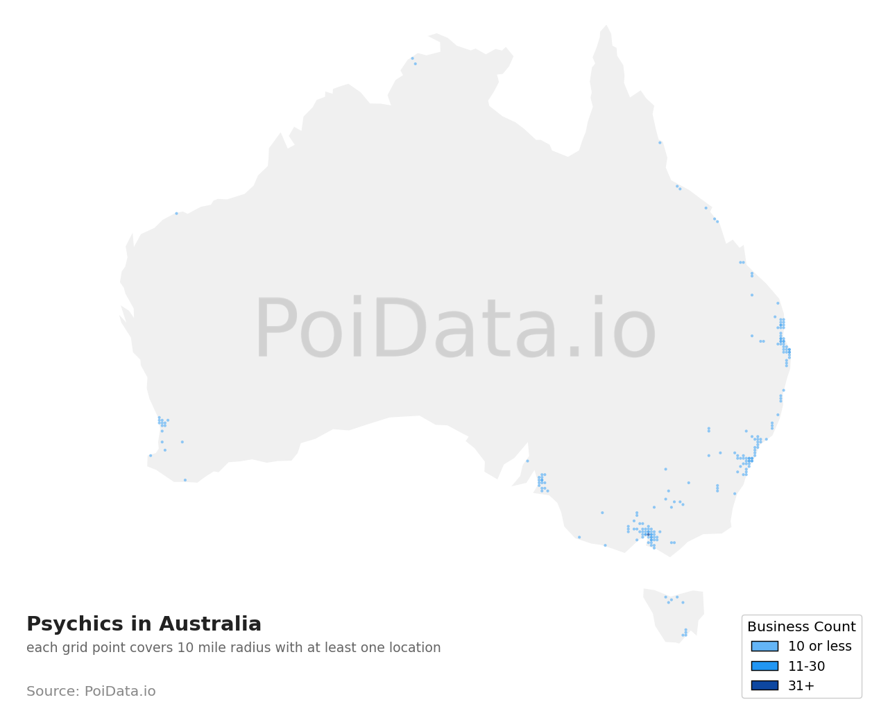 Psychic density map for QLD, Australia