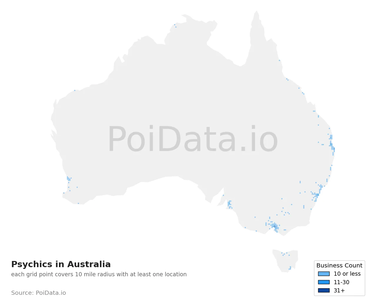 Psychic density map for Australia