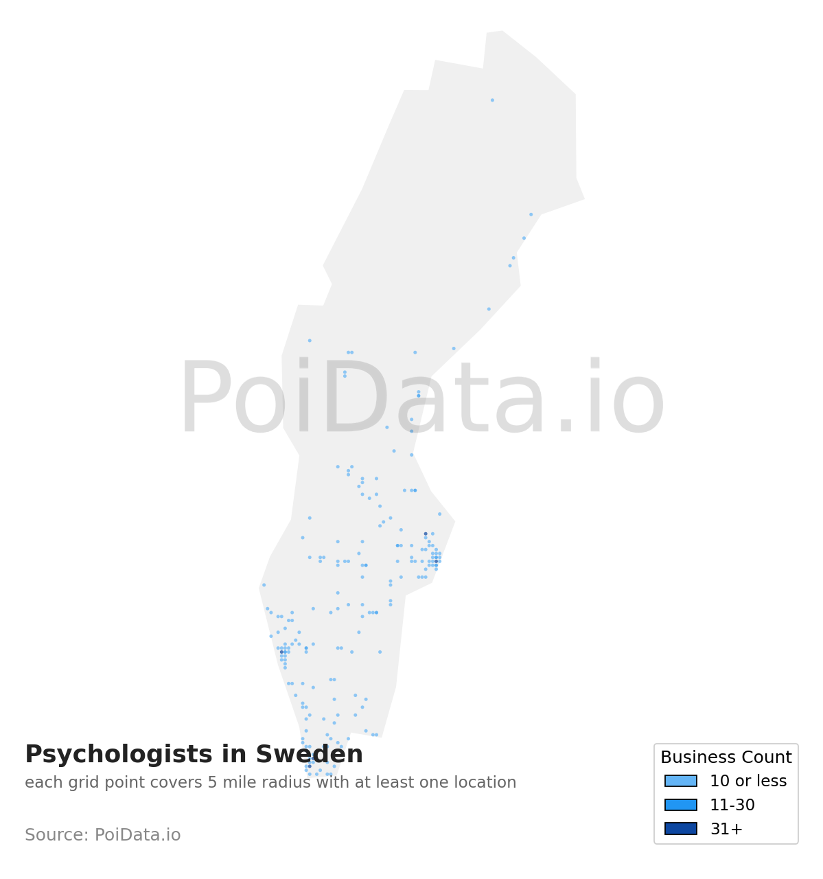 Psychologist density map for Sweden