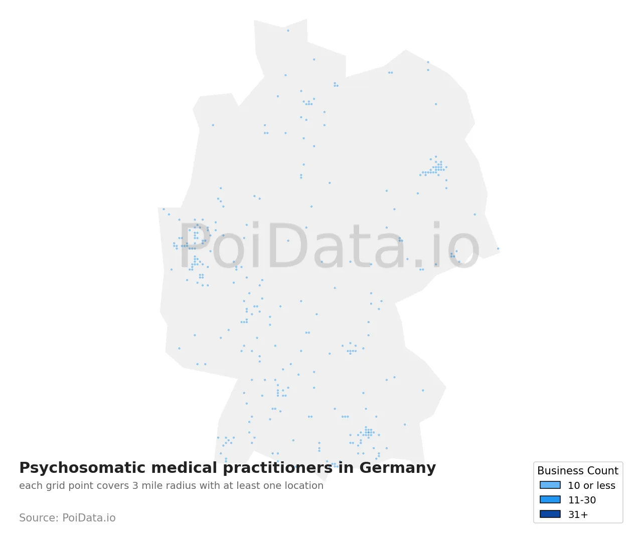 Psychosomatic medical practitioner density map for Germany