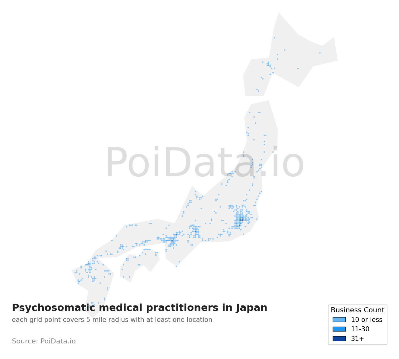 Psychosomatic medical practitioner density map for Hyogo, Japan