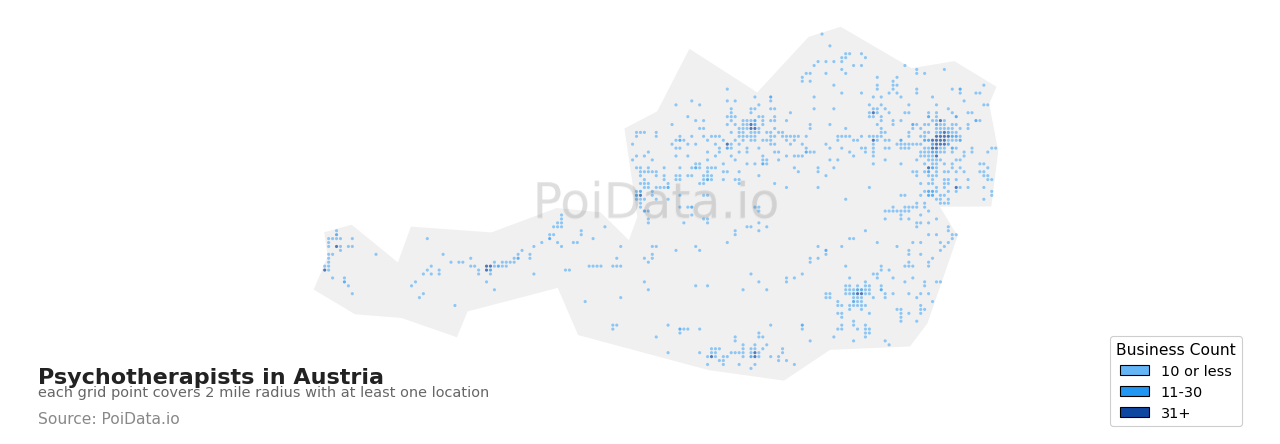 Psychotherapist density map for Austria