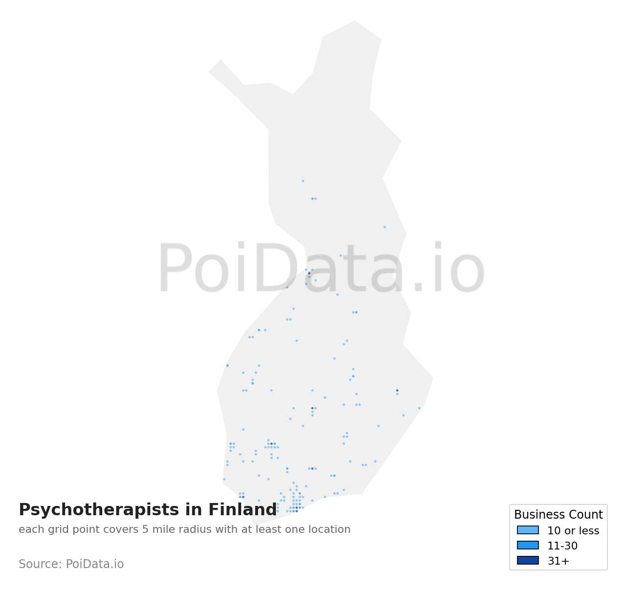Psychotherapist density map for Finland