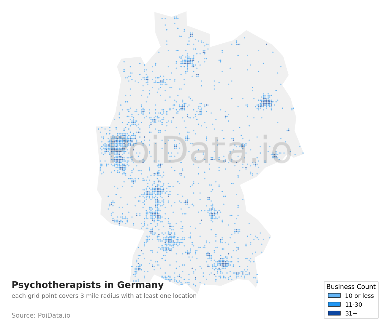 Psychotherapist density map for Germany