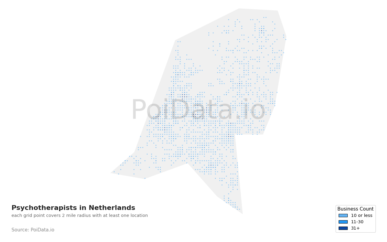 Psychotherapist density map for Netherlands