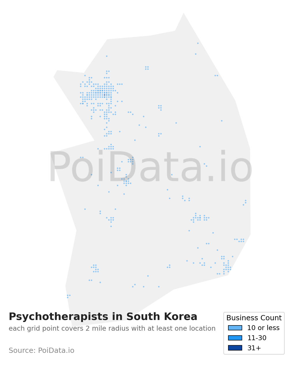 Psychotherapist density map for South Korea