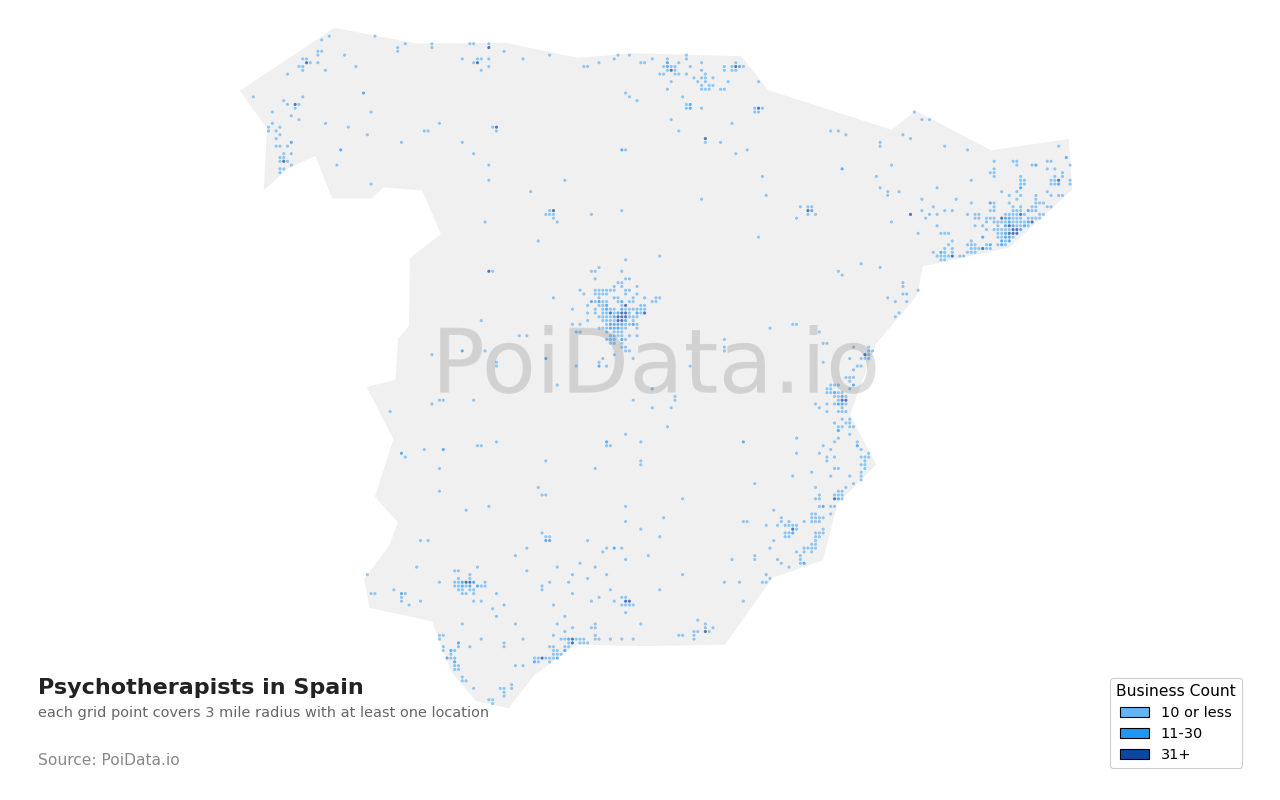 Psychotherapist density map for Spain