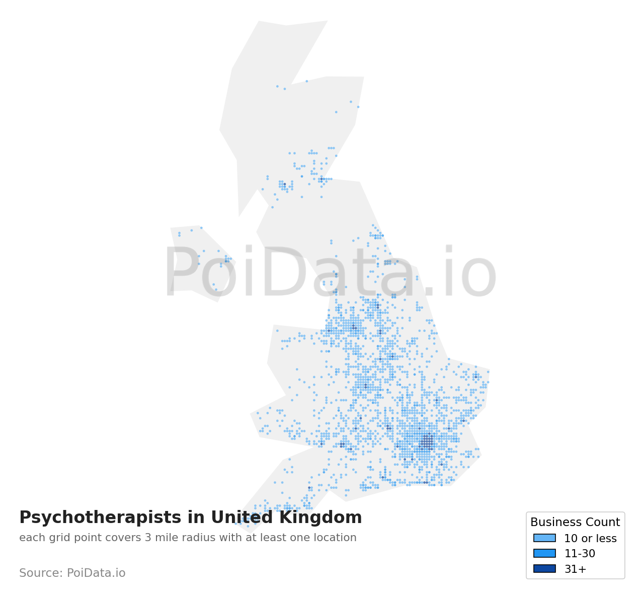 Psychotherapist density map for United Kingdom