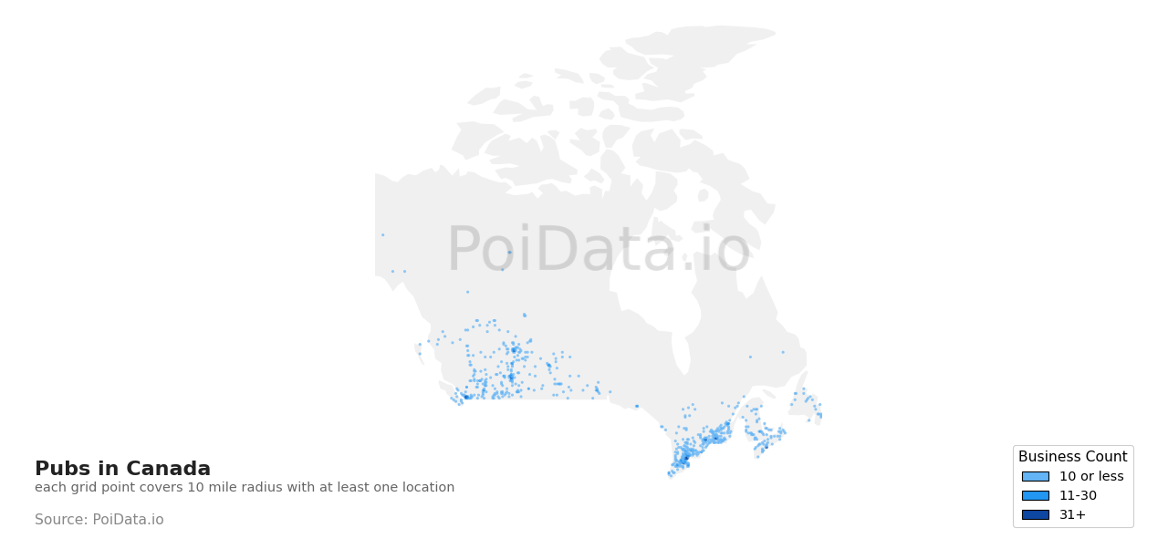 Pub density map for Canada