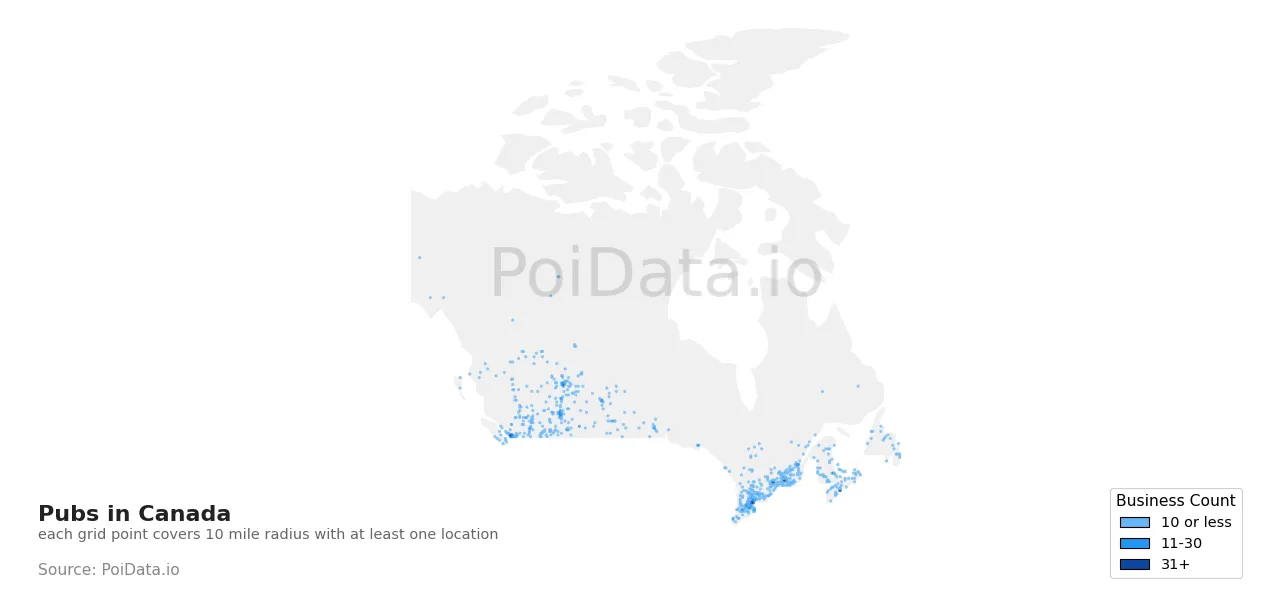 Pub density map for Canada