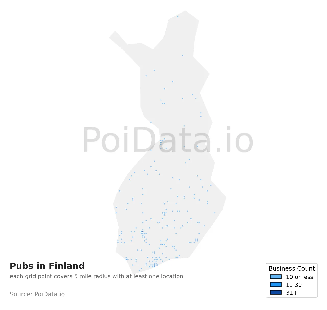 Pub density map for Finland