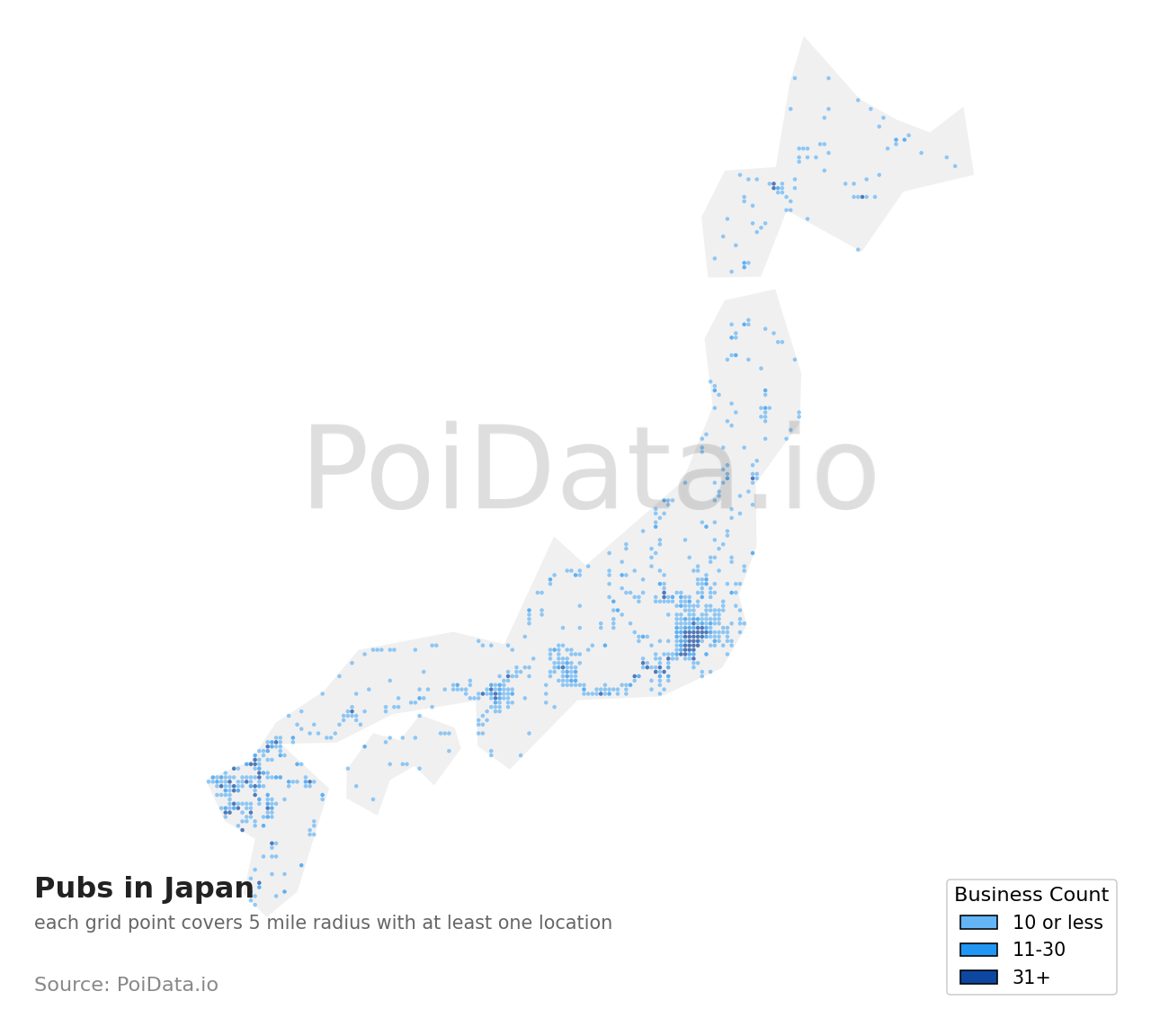 Pub density map for Japan