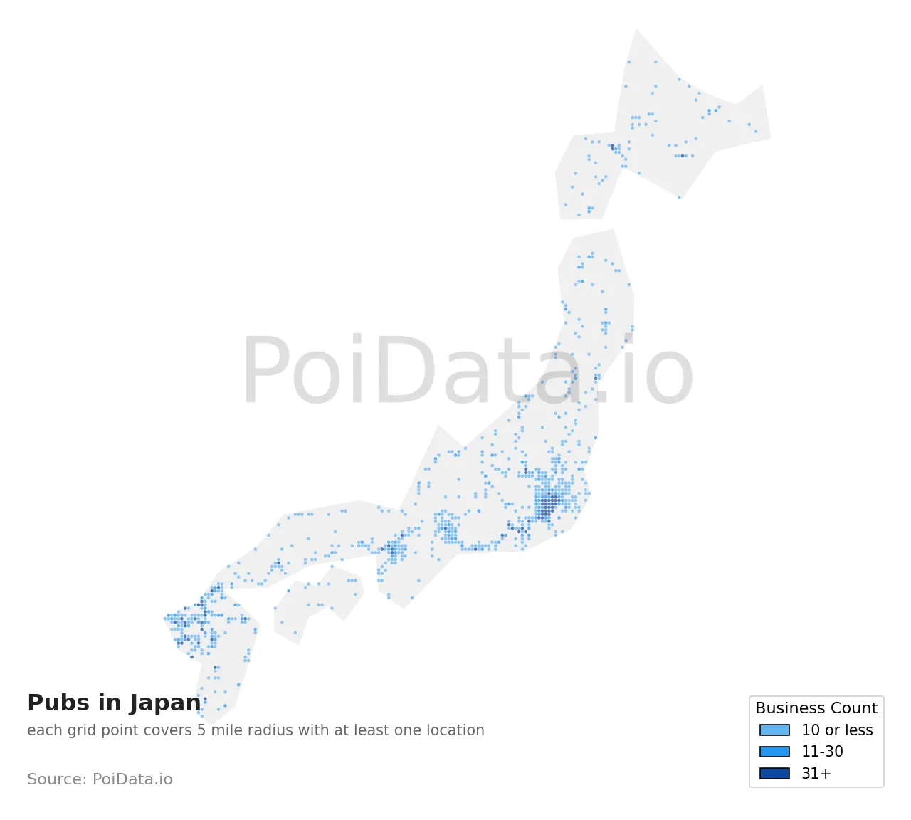 Pub density map for Japan
