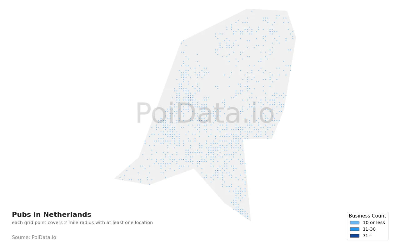 Pub density map for Netherlands