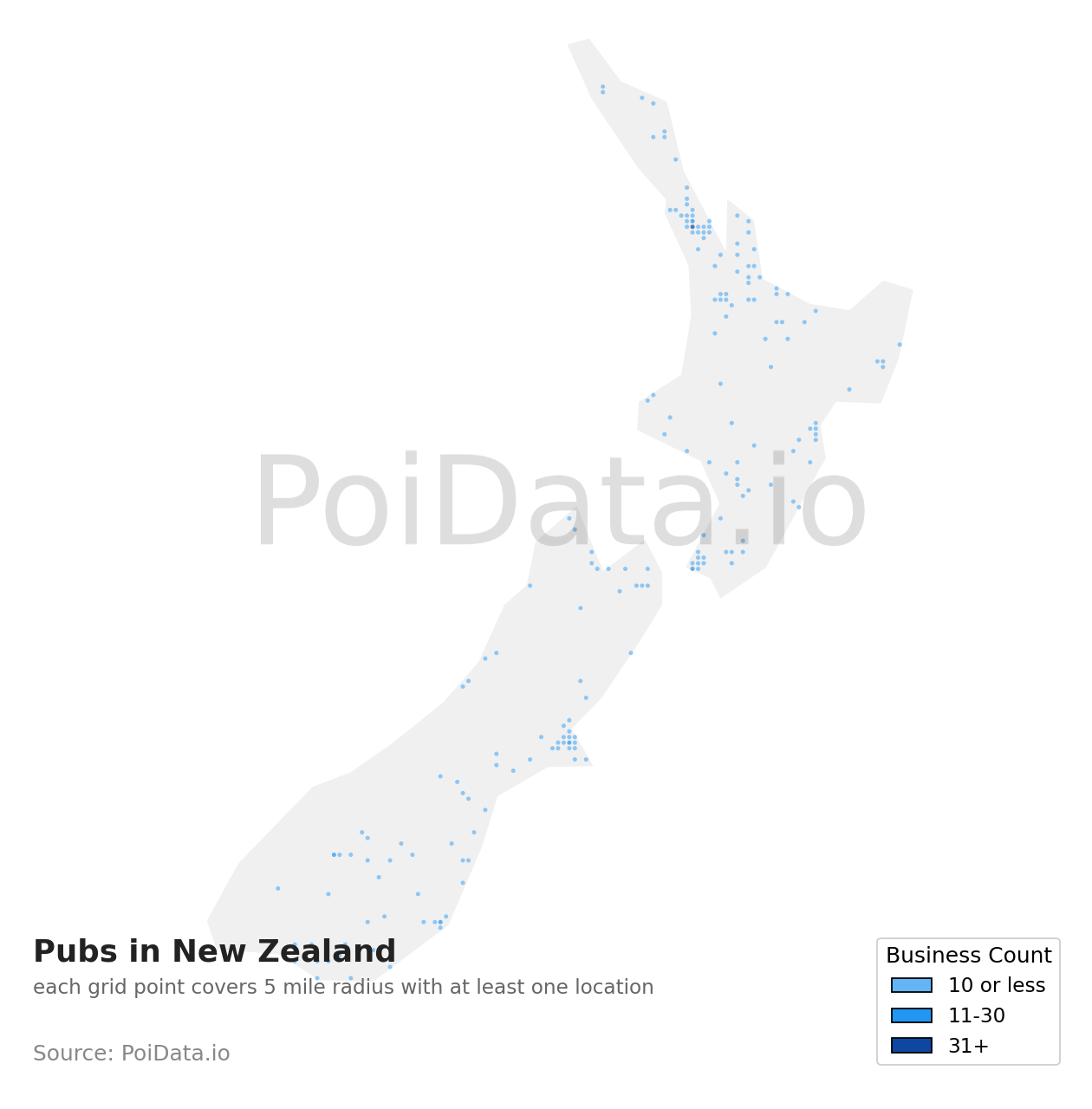 Pub density map for New Zealand