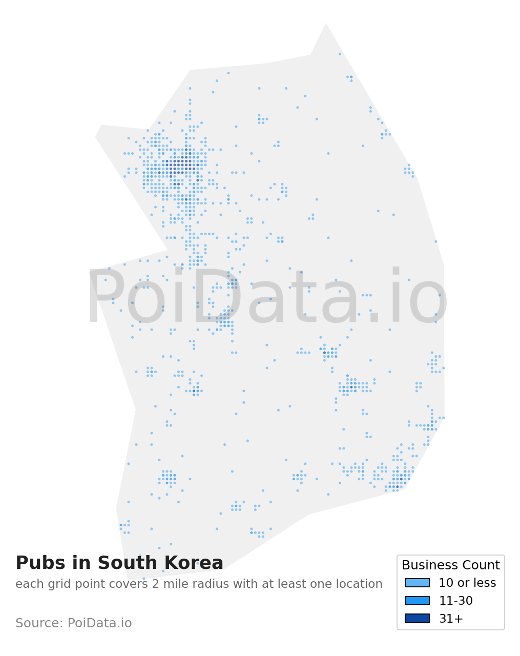 Pub density map for South Korea
