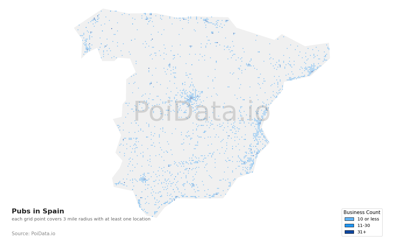 Pub density map for Spain
