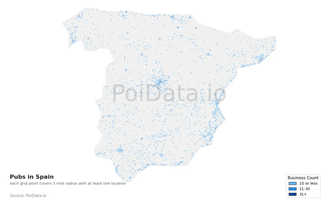 Pub density map for Spain