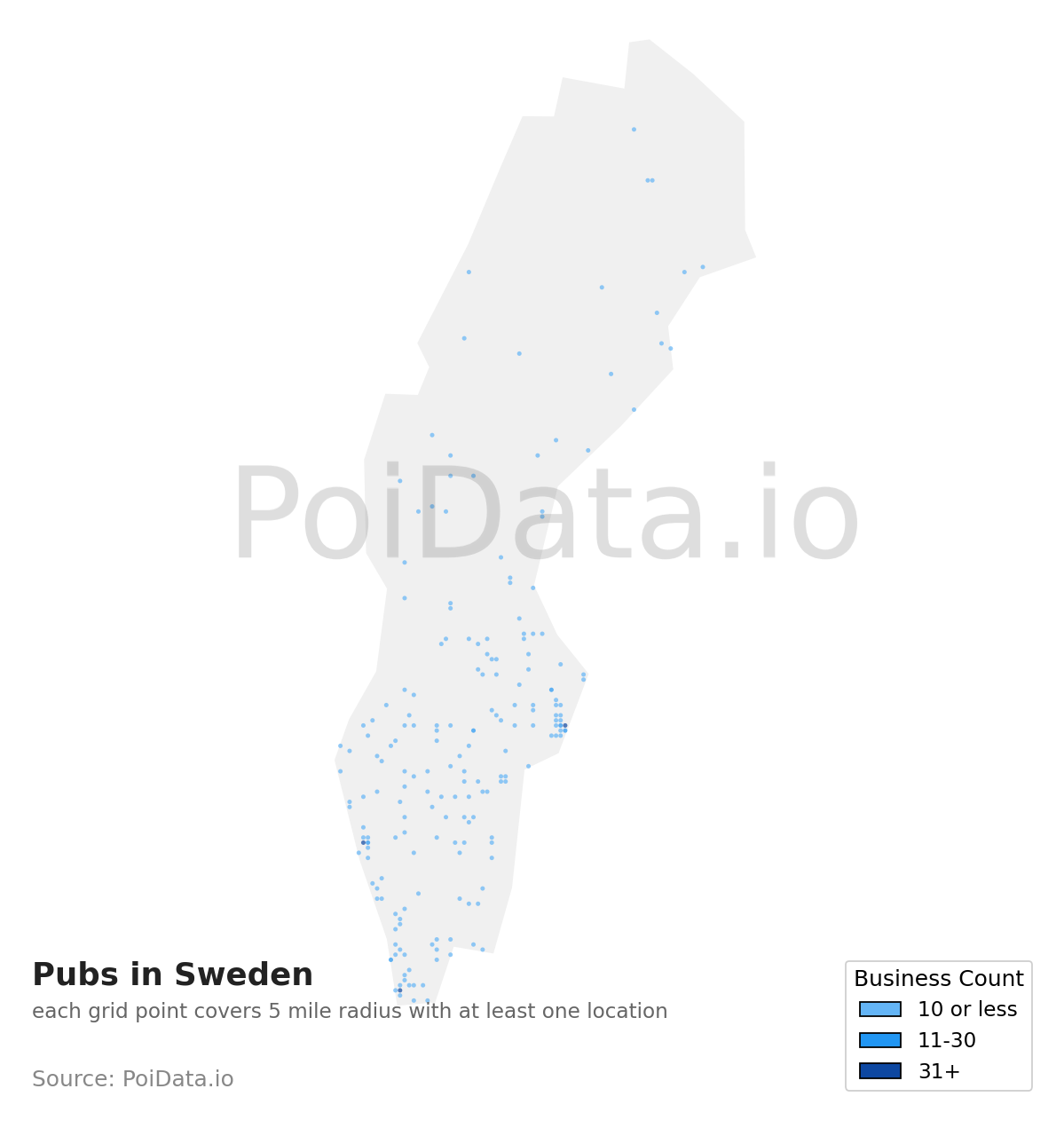 Pub density map for Sweden