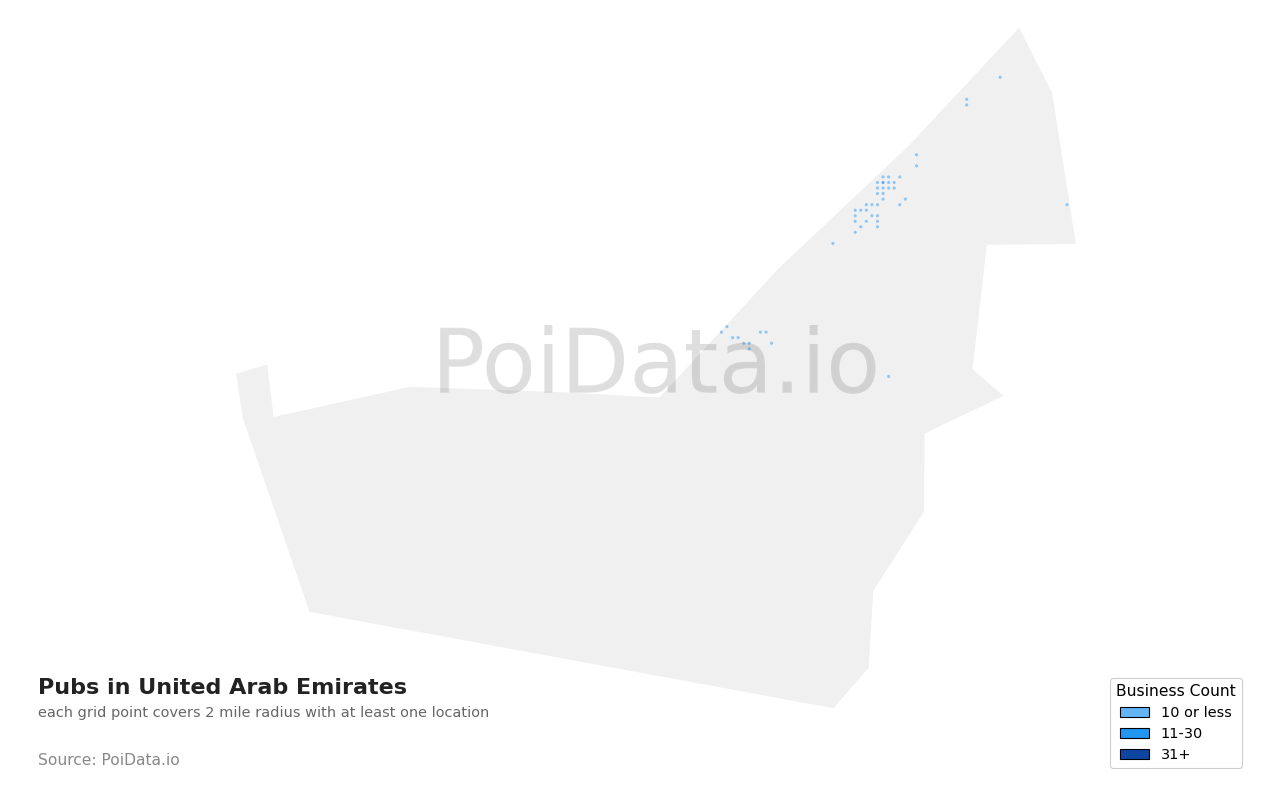 Pub density map for United Arab Emirates