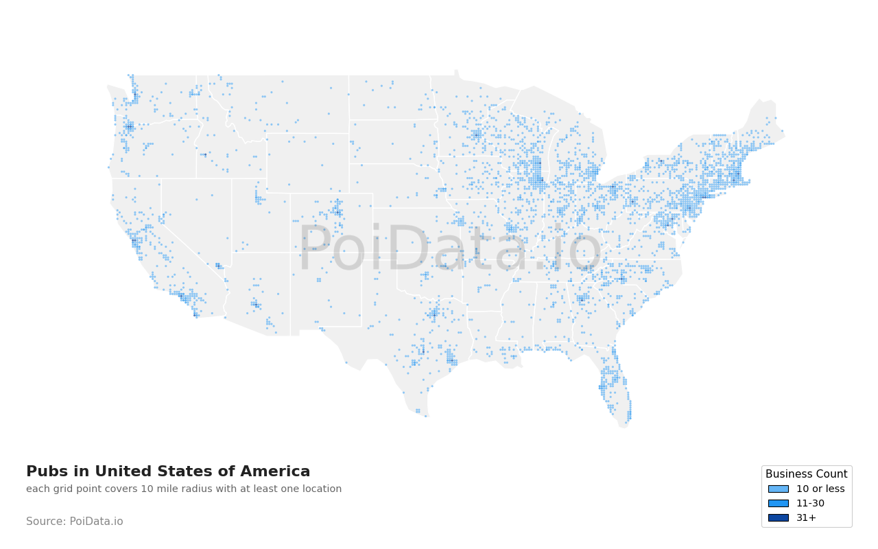 Pub density map for United States